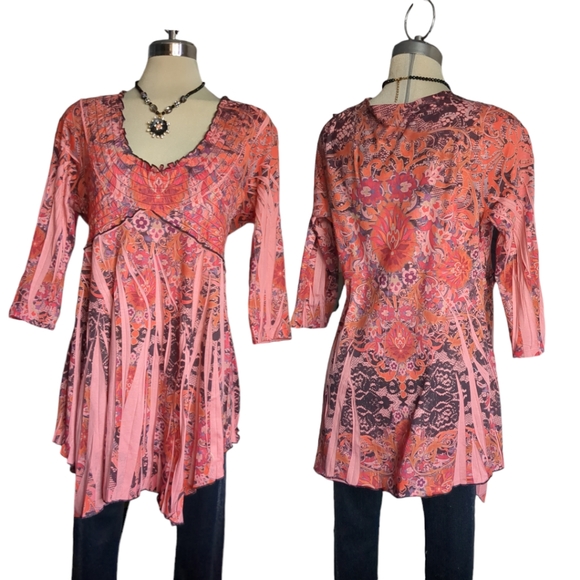 One World Boho Maternity Ethnic print 3/4 sleeves Blouse Size L - Picture 10 of 16
